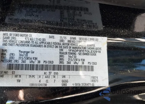 2016 Ford Focus Se из США, поврежденный, VIN 1FADP3FE7GL232918